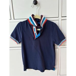 Mini Boden Blue and Red Polo Shirt with Striped Collar
